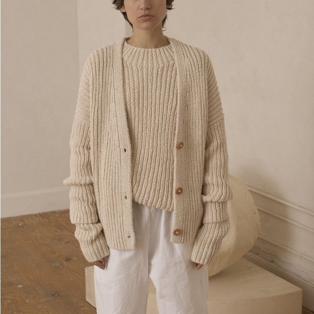 Lauren Manoogian Rib Boucle Cardigan TAN COLOR